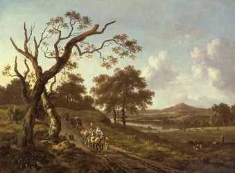 An Extensive Landscape with Pack Mules on a Country Road